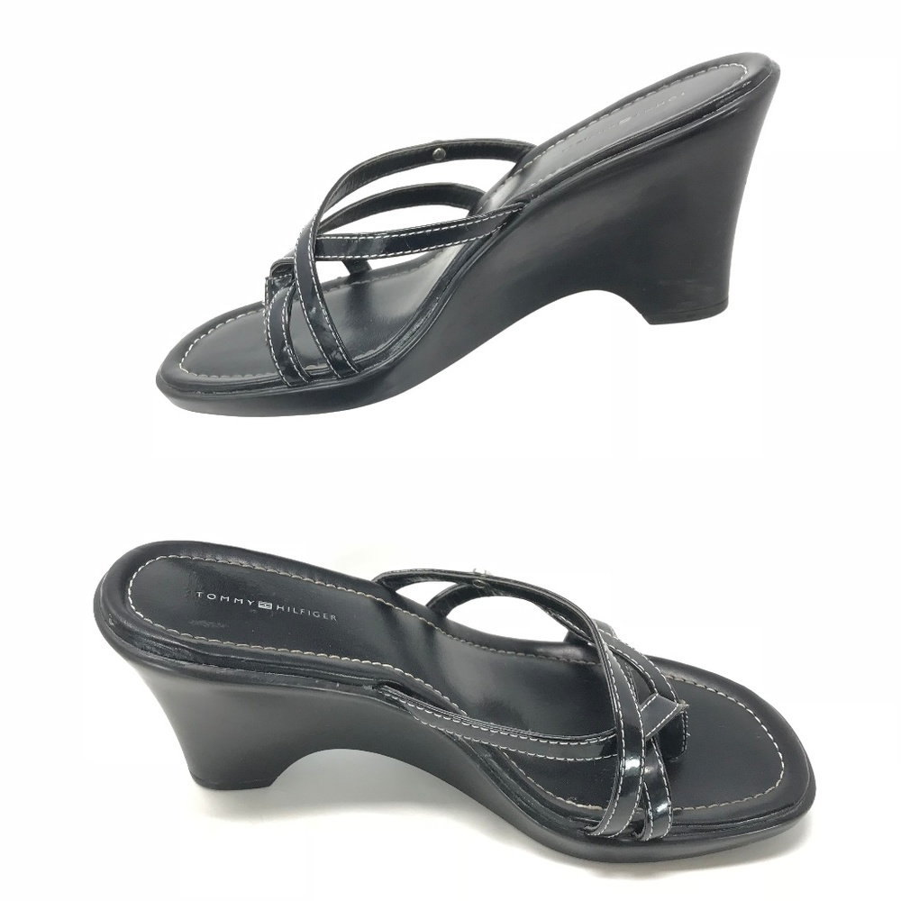 Tommy Hilfiger Sandal Black Wedge Strappy Leather